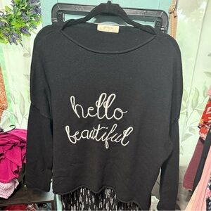 A Beautiful Soul Black Sweater with White Embroidery- Size Lg/XLG EUC